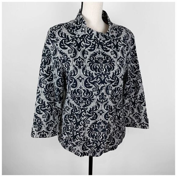Talbots Blazer 3/4 Sleeve Black Jacket Damask  10 - Picture 1 of 14